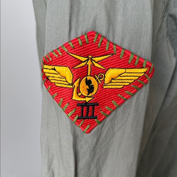 Unisex Military Style Olive Button Down Shirt - Picture 4 of 7